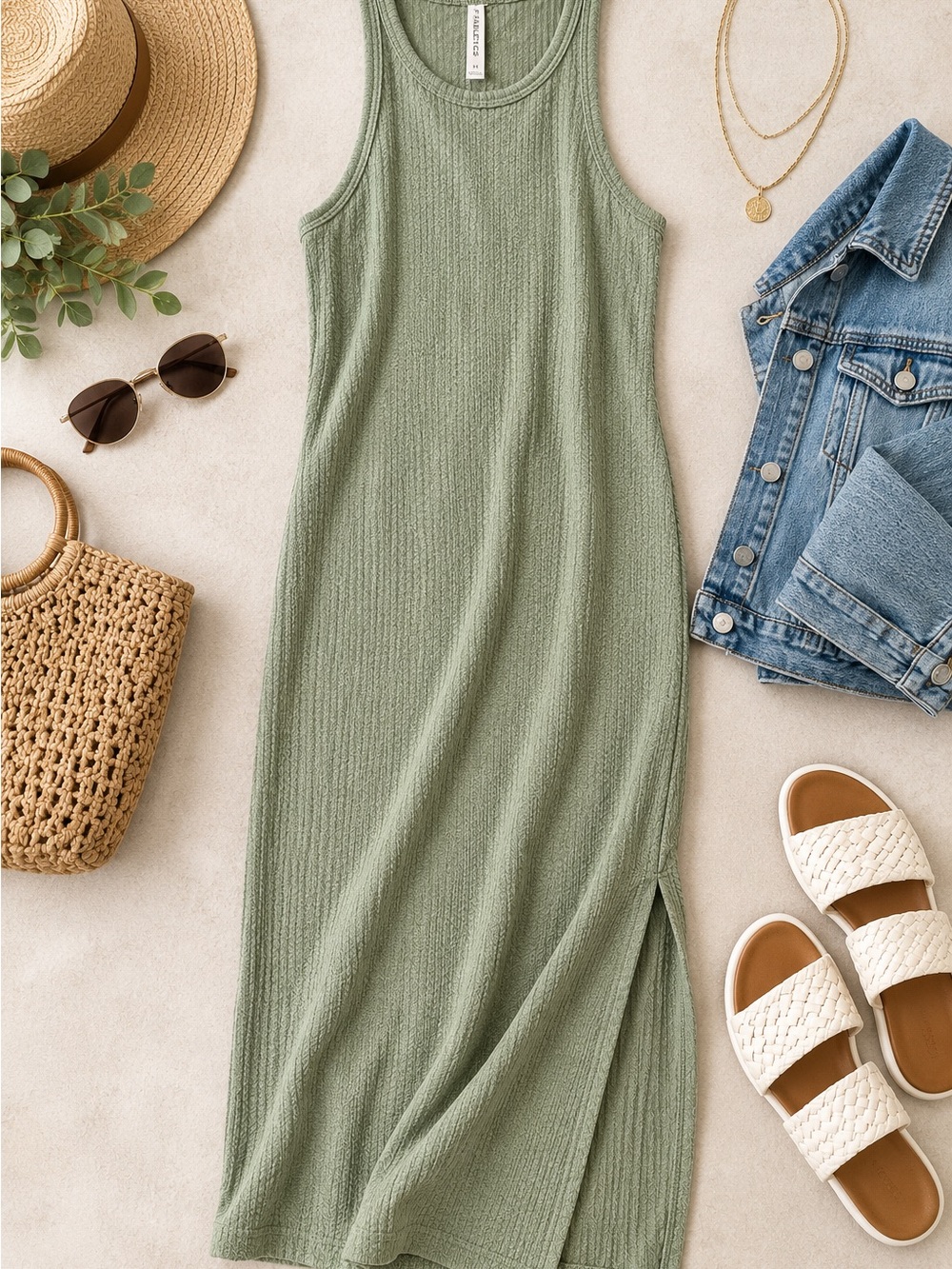Fabletics Sage Green Ribbed Racerback Maxi Dress M